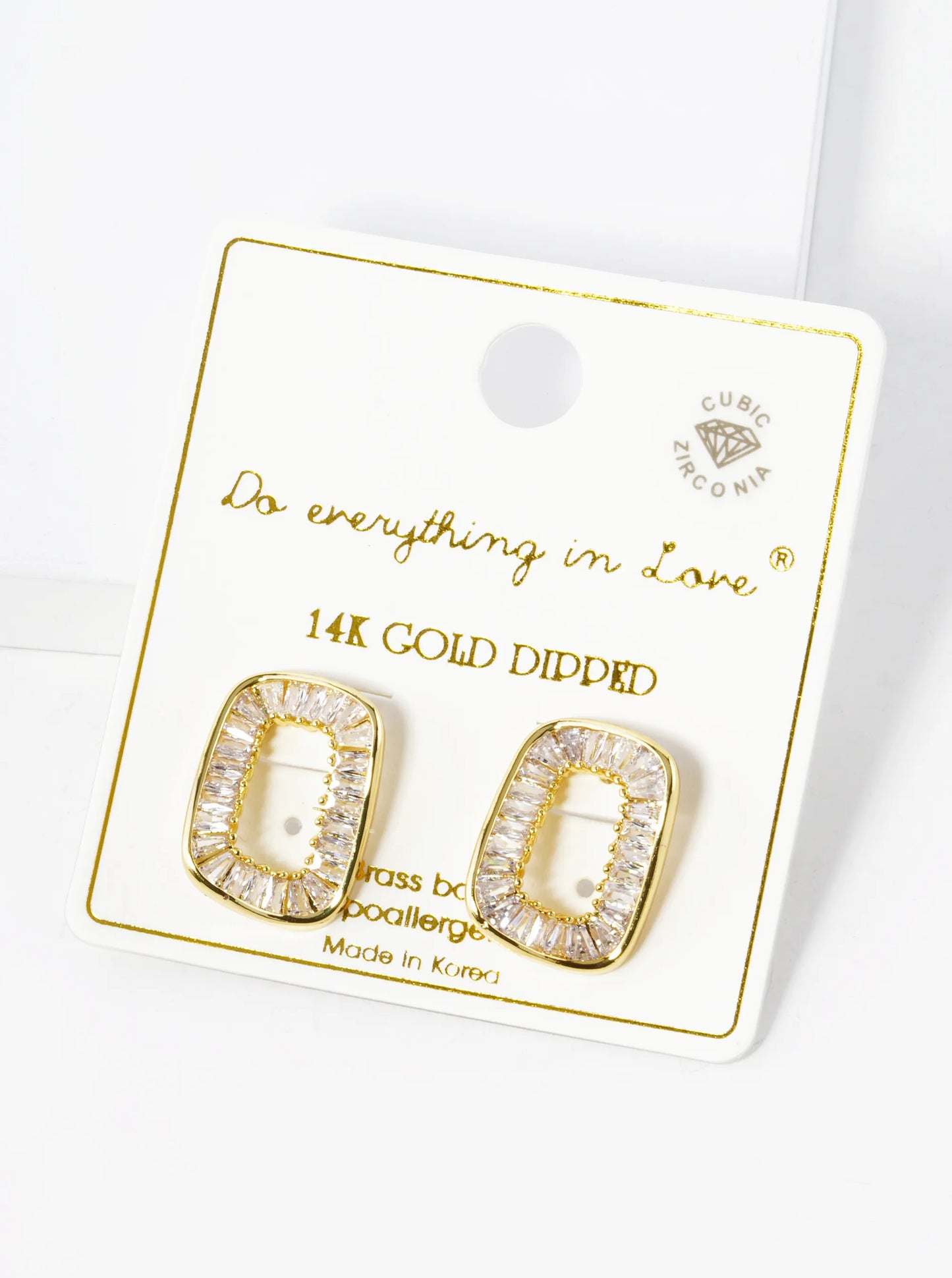 White Gold Dipped Baguette CZ Pave Wavy Rectangle Shape Stud Earrings