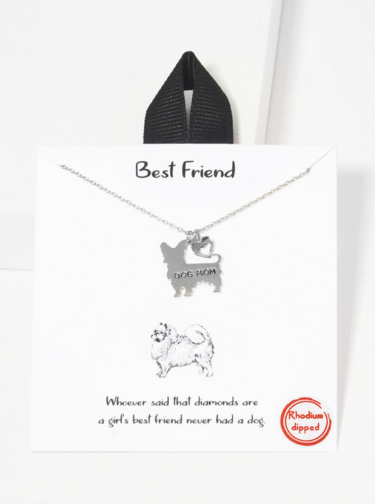 White Gold Dipped Best Friend Dog Mom Pedant Necklace