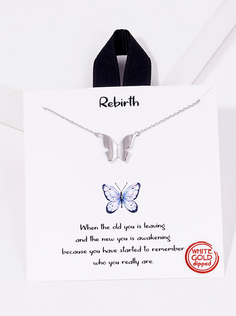 White Gold Dipped Brass Butterfly Pendant Necklace