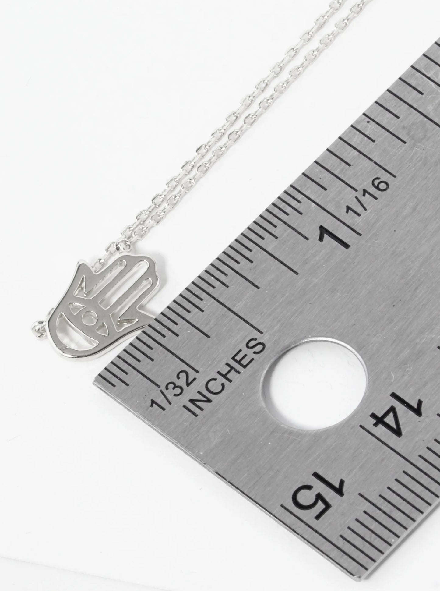 White Gold Dipped Brass Hamsa Pendant Necklace