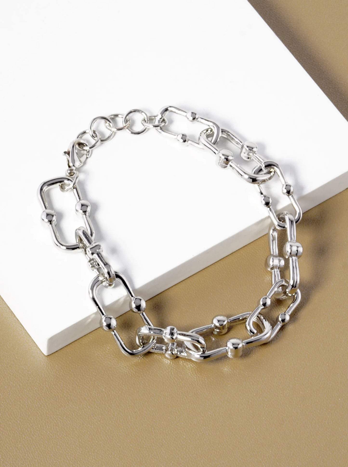 White Gold Dipped Brass Link Chain Bracelet