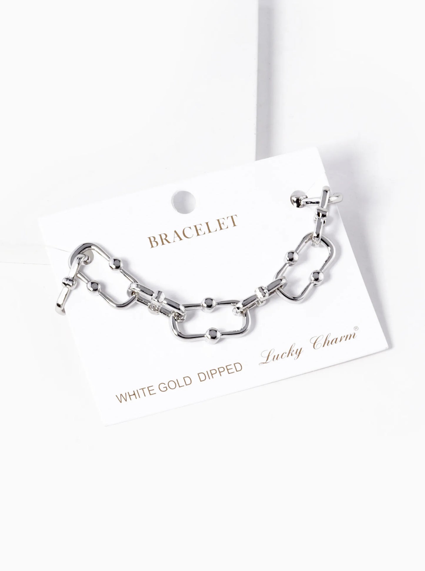 White Gold Dipped Brass Link Chain Bracelet