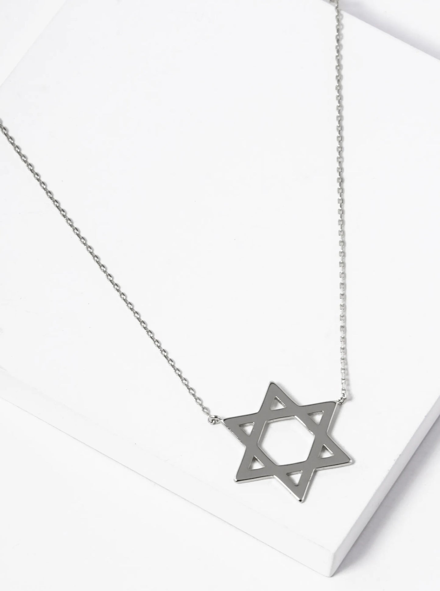 White Gold Dipped Brass Star Of David Pendant Necklace
