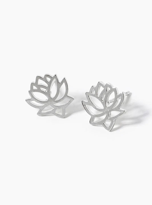 White Gold Dipped Brass Water Lily Post Stud Earrings