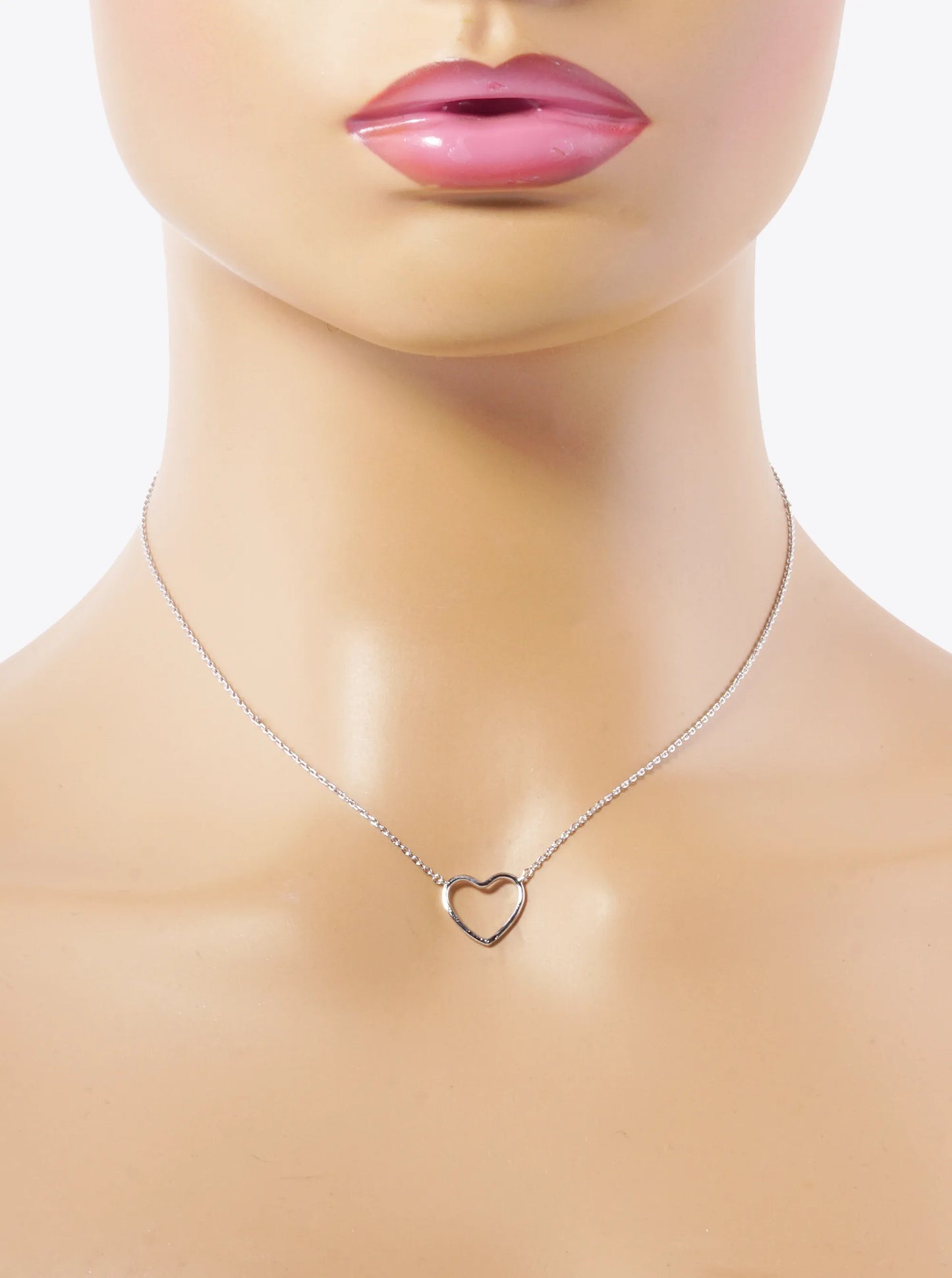 White Gold Dipped Brushed 12mm Wire Heart Pendant Necklace