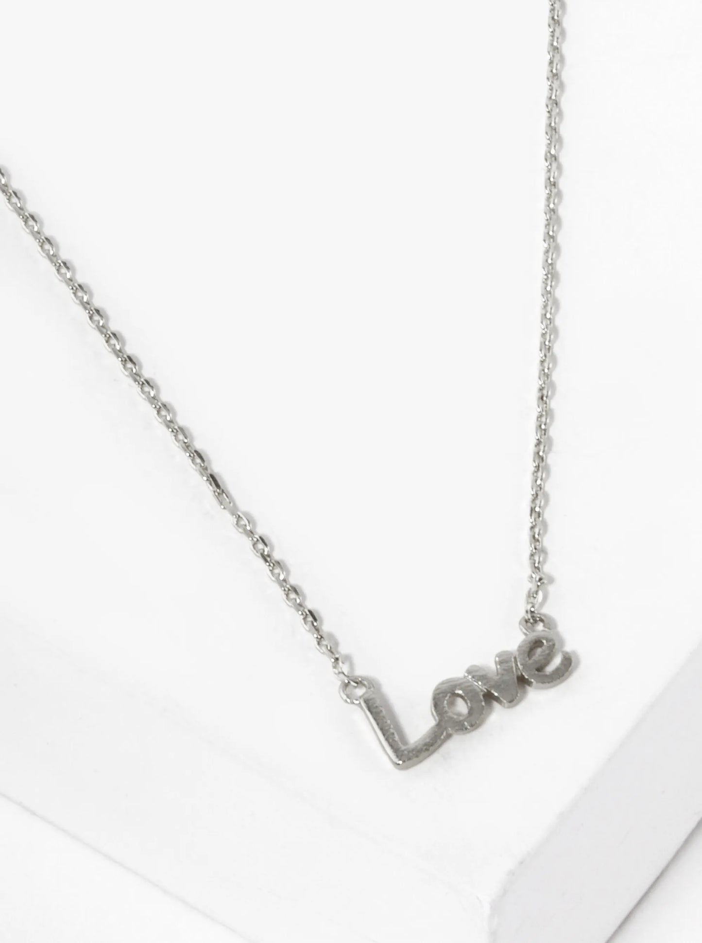 White Gold Dipped Brushed Brass Love Pendant Necklace