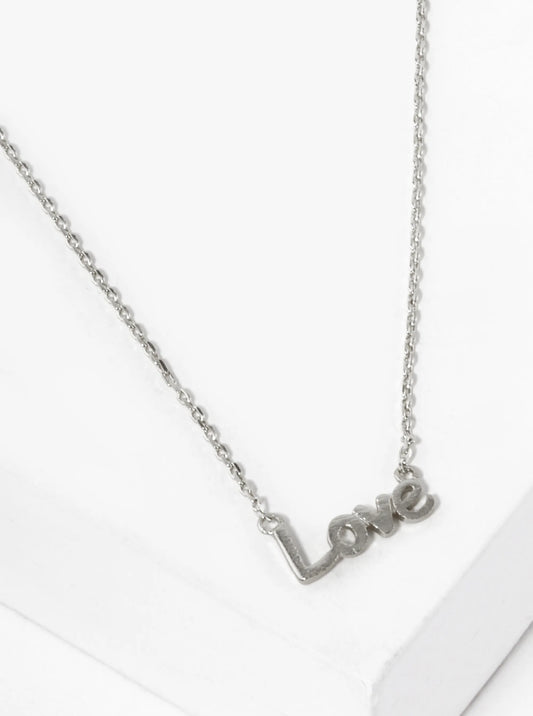 White Gold Dipped Brushed Brass Love Pendant Necklace