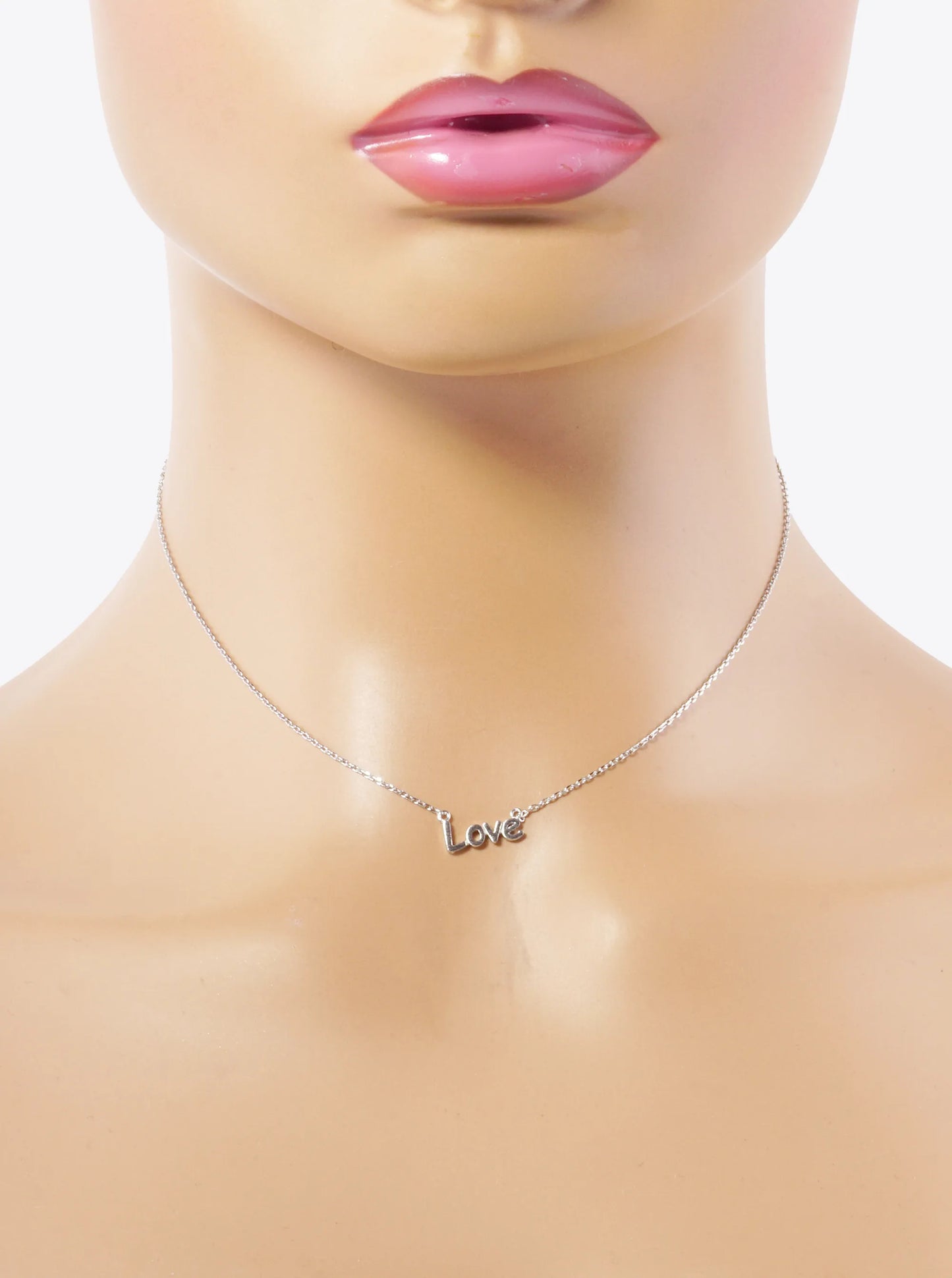 White Gold Dipped Brushed Brass Love Pendant Necklace