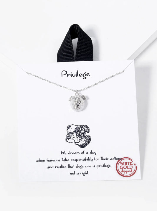 White Gold Dipped Bulldog Face Pendant Necklace