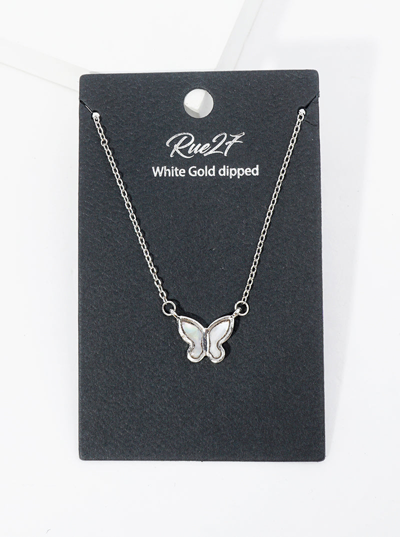 18K Gold Dipped Butterfly Mother Of Pearl Pendant Necklace