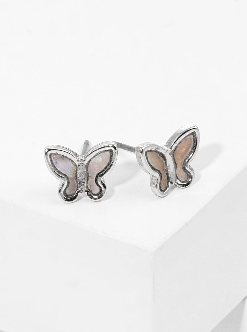 White Gold Dipped Butterfly Mother Of Pearl Stud Earrings
