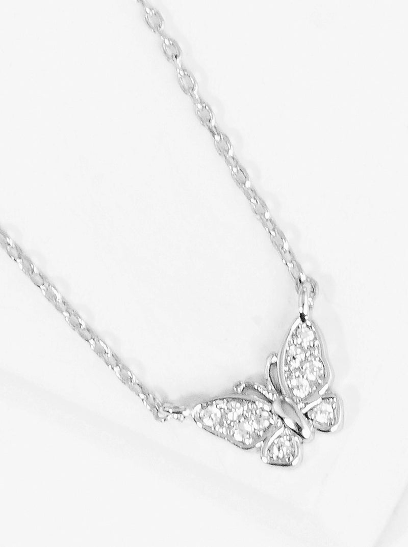 White Gold Dipped CZ Butterfly Pendant Delicate Necklace