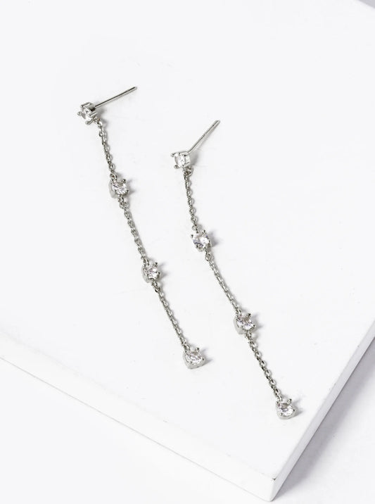 White Gold Dipped CZ Chain Drop Earrings