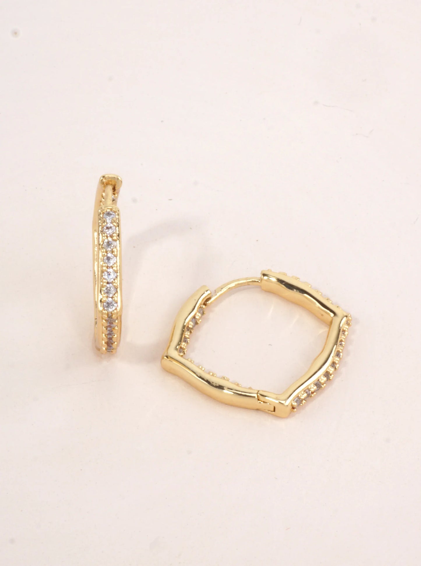 White Gold Dipped CZ Geometric Hoop Earrings