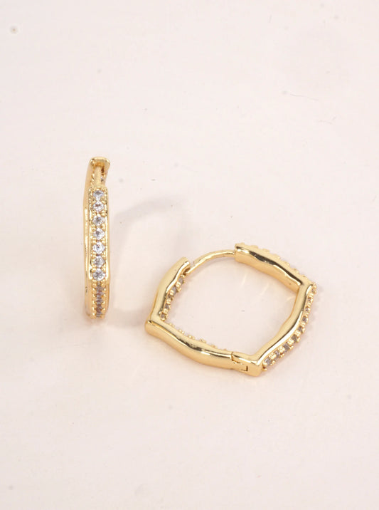 White Gold Dipped CZ Geometric Hoop Earrings