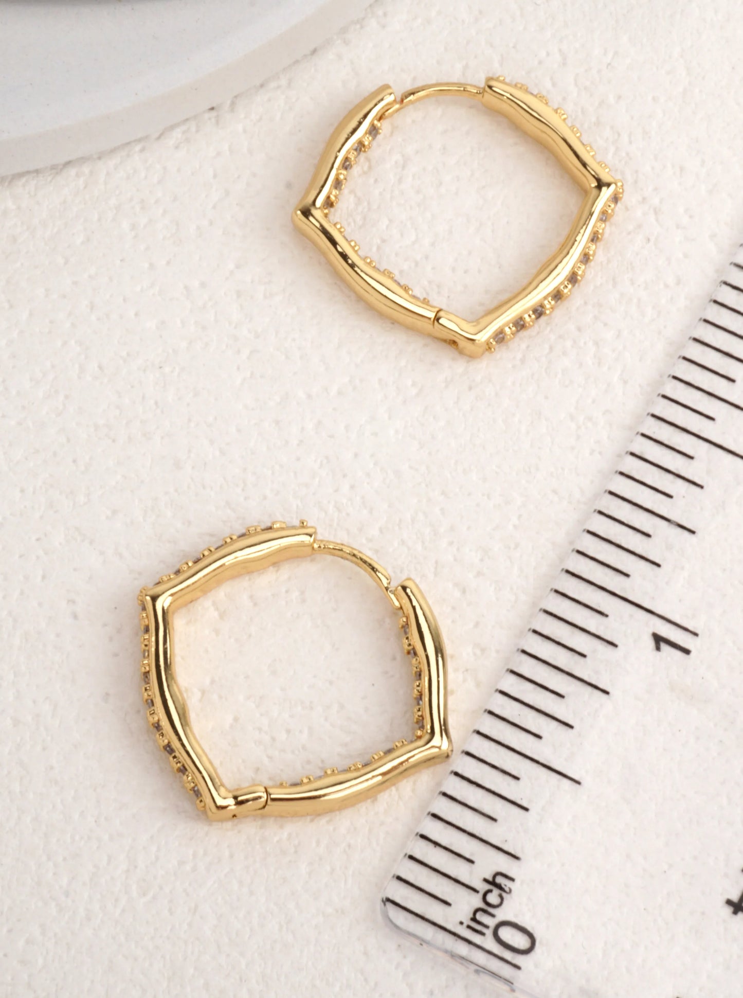 White Gold Dipped CZ Geometric Hoop Earrings