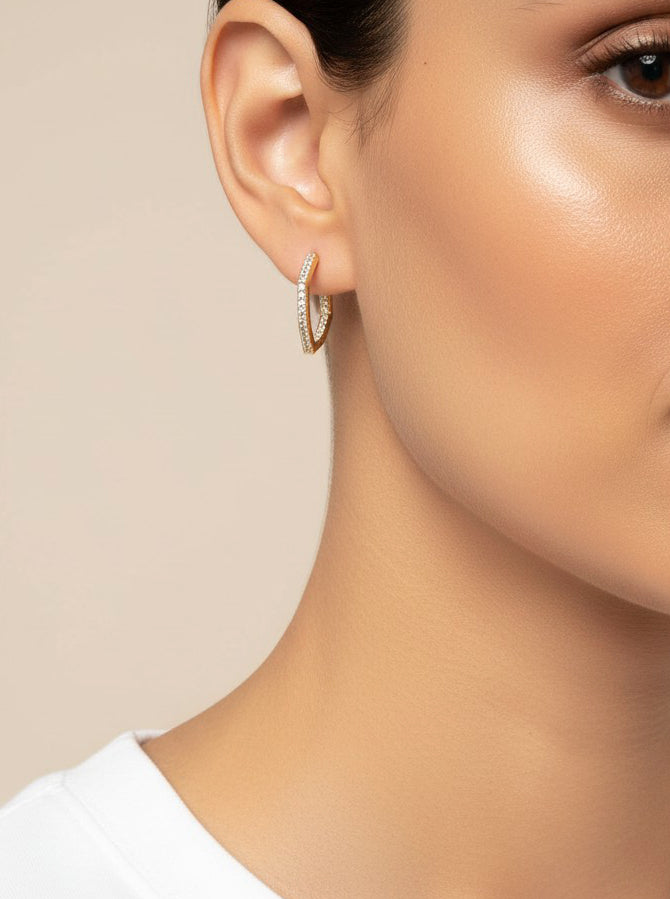 White Gold Dipped CZ Geometric Hoop Earrings