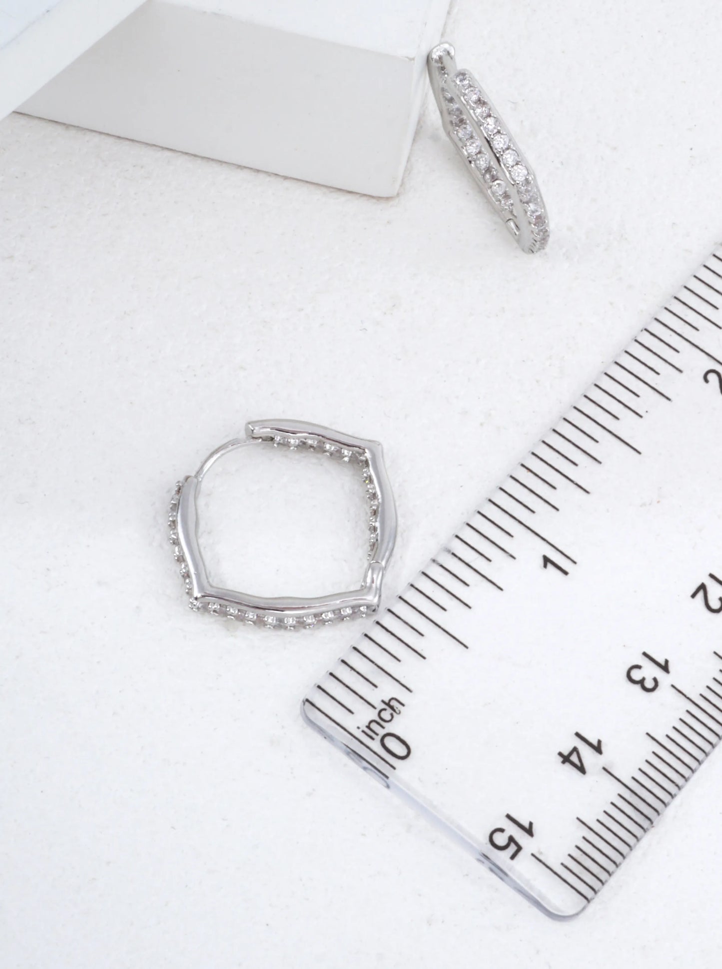 White Gold Dipped CZ Geometric Hoop Earrings