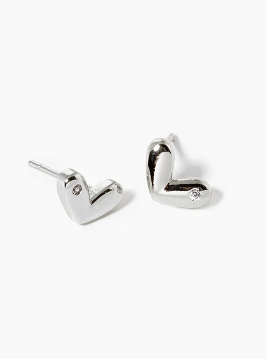 White Gold Dipped CZ Heart Post Stud Earrings