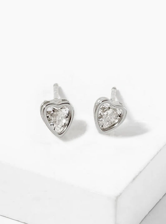 White Gold Dipped CZ Heart Stud Earrings
