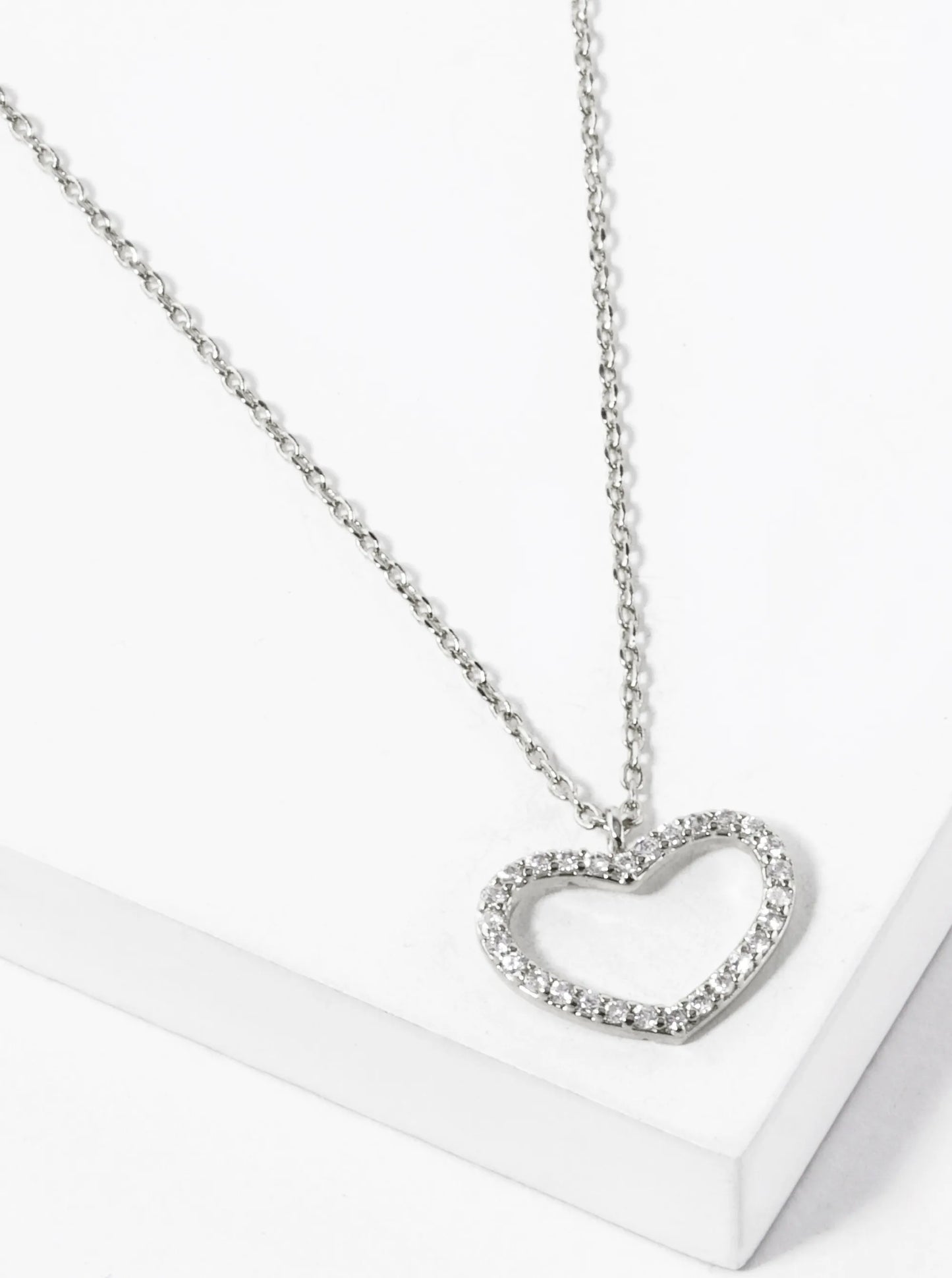 White Gold Dipped CZ Pave 10mm Heart Pendant Necklace
