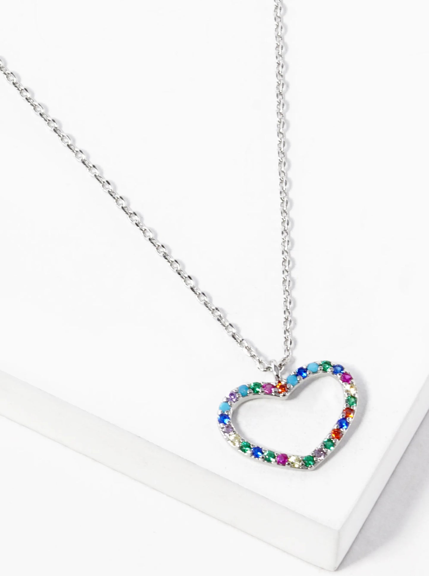 White Gold Dipped CZ Pave 10mm Heart Pendant Necklace