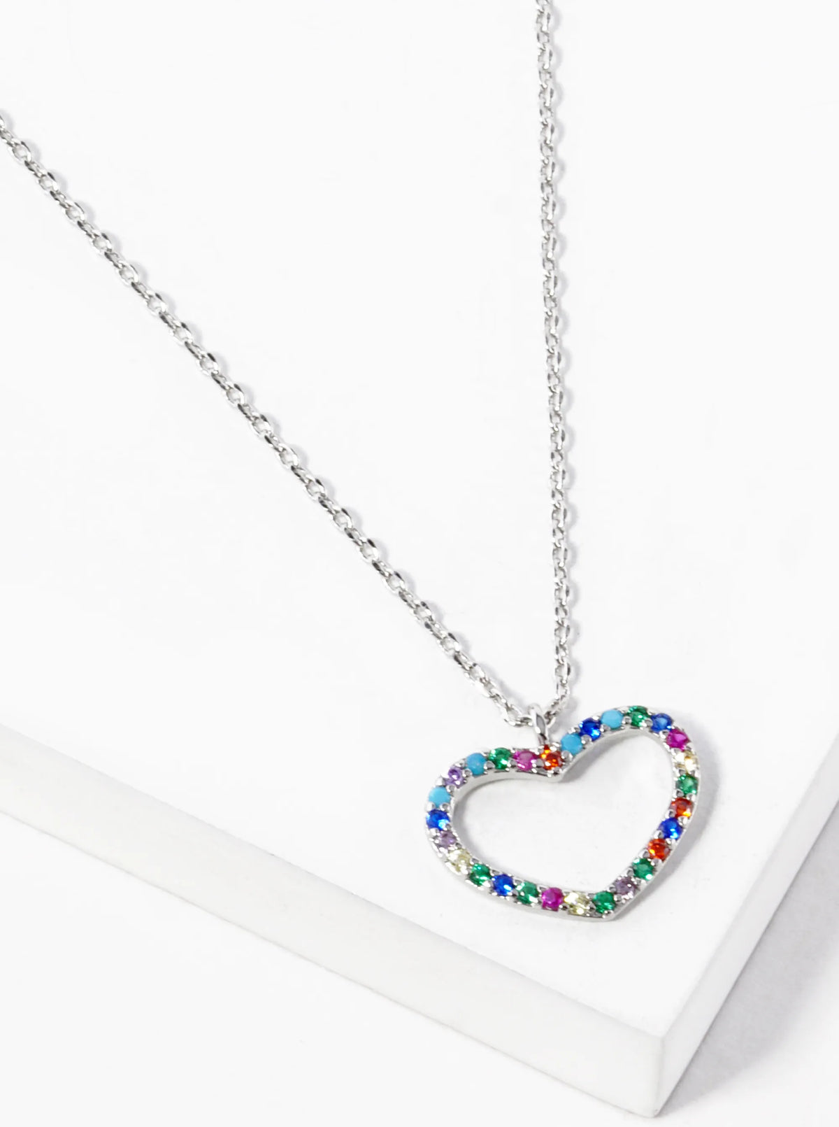 18K Gold Dipped CZ Pave 10mm Heart Pendant Necklace Rhodium-Multi