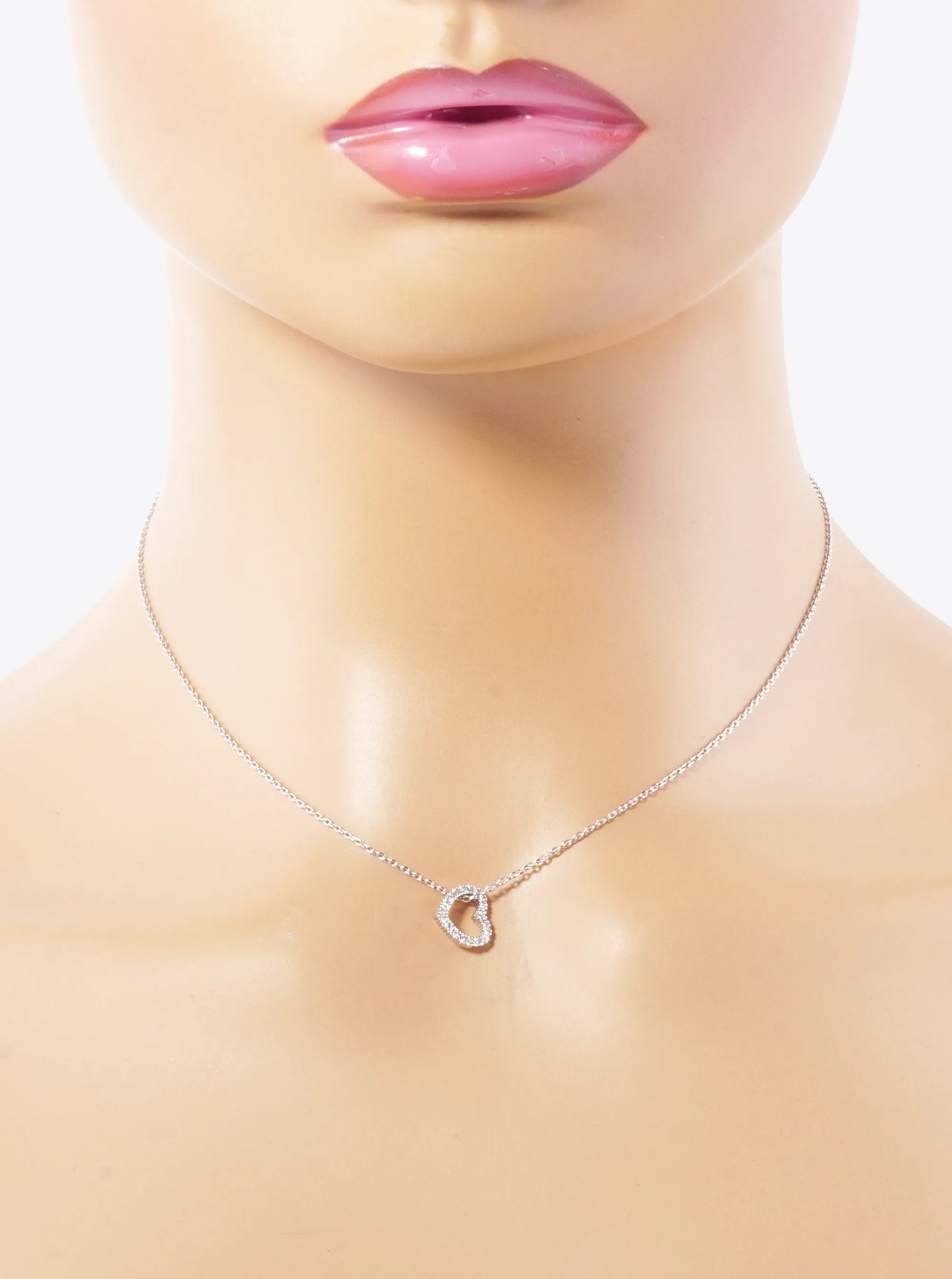 White Gold Dipped CZ Pave 10mm Sideways Heart Pendant Necklace