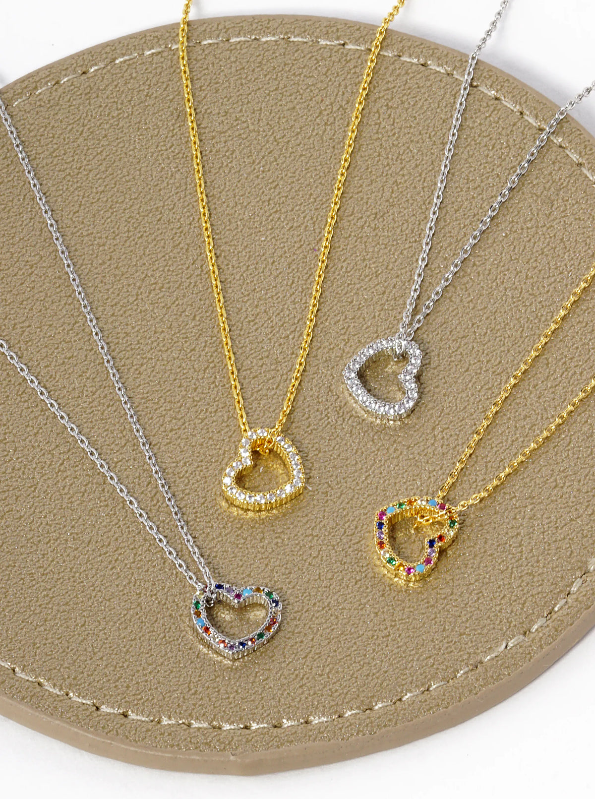 18K Gold Dipped CZ Pave 10mm Sideways Heart Pendant Necklace Rhodium-Multi