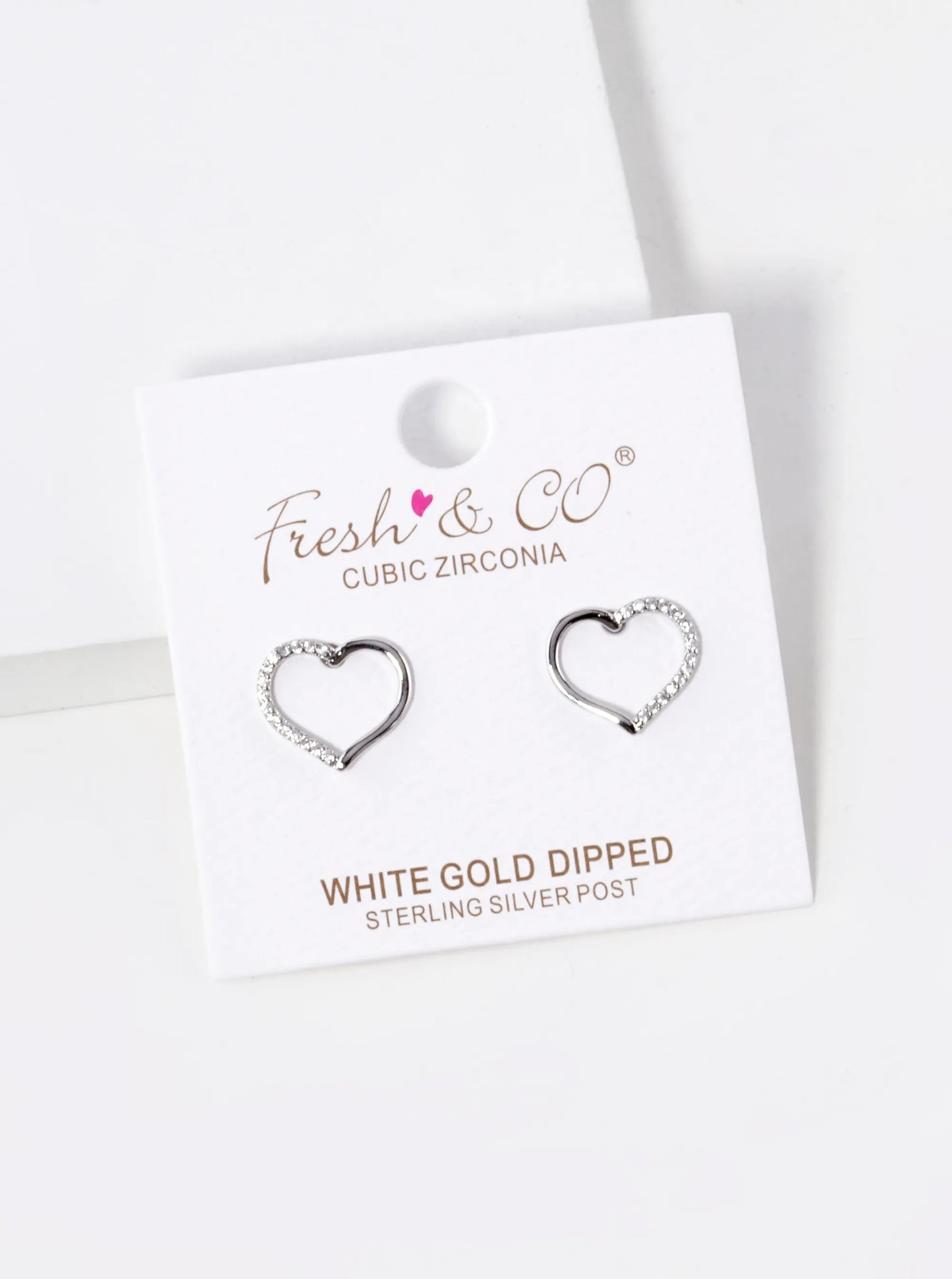 White Gold Dipped CZ Pave 11mm Heart Stud Earrings
