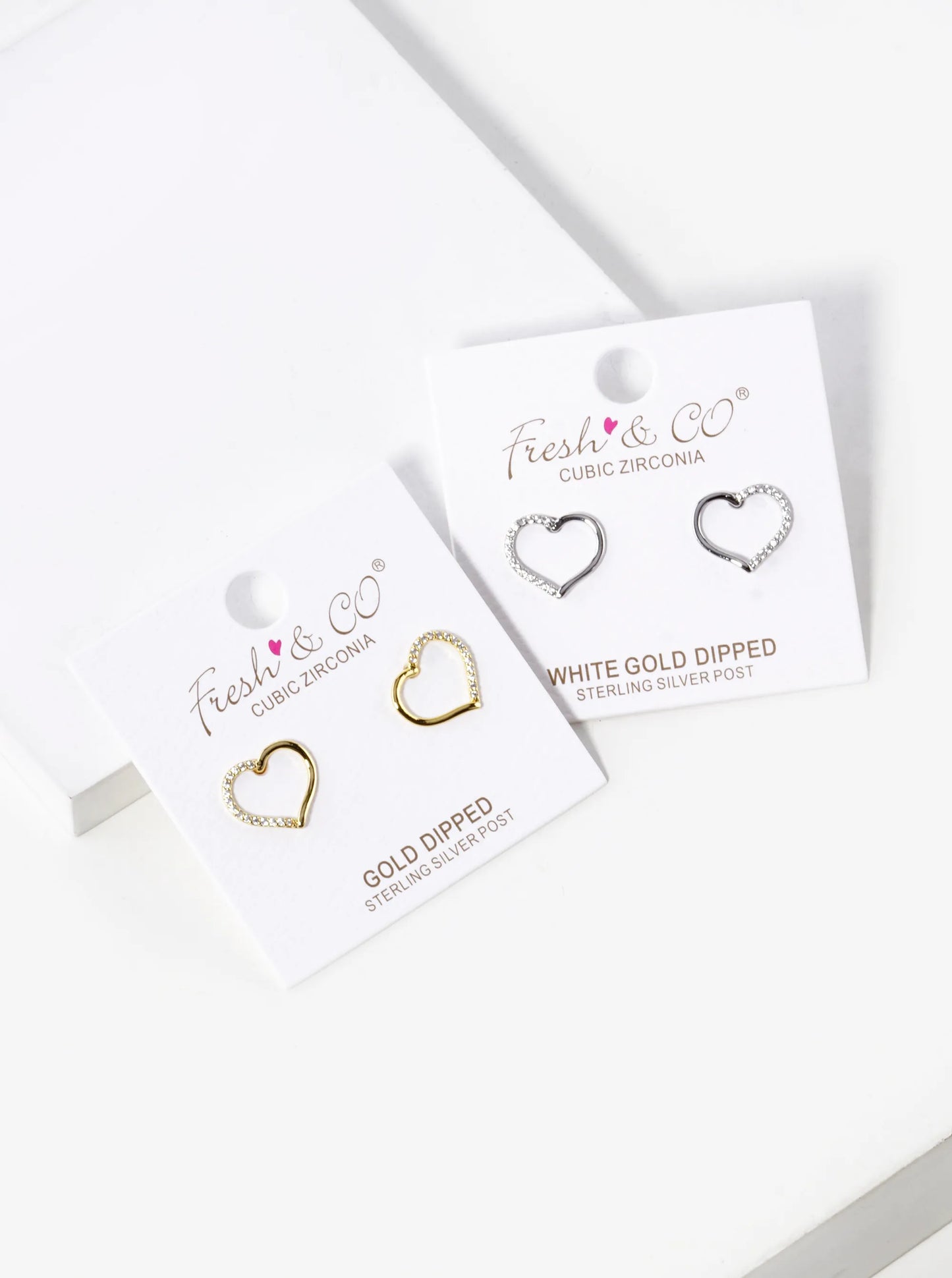 White Gold Dipped CZ Pave 11mm Heart Stud Earrings
