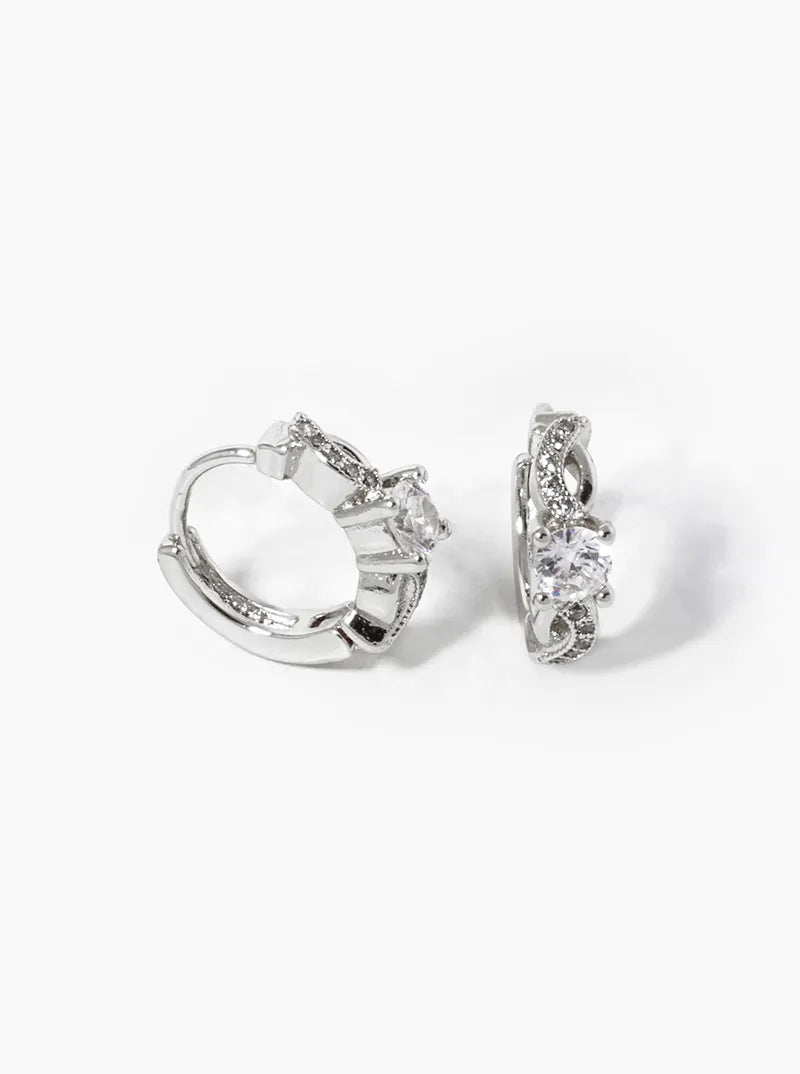 White Gold Dipped CZ Pave 12mm Huggie Hoop Earrings