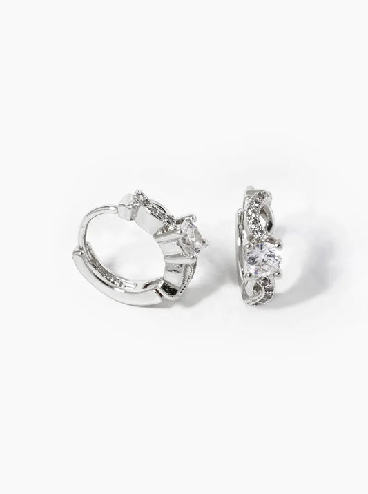 White Gold Dipped CZ Pave 12mm Huggie Hoop Earrings