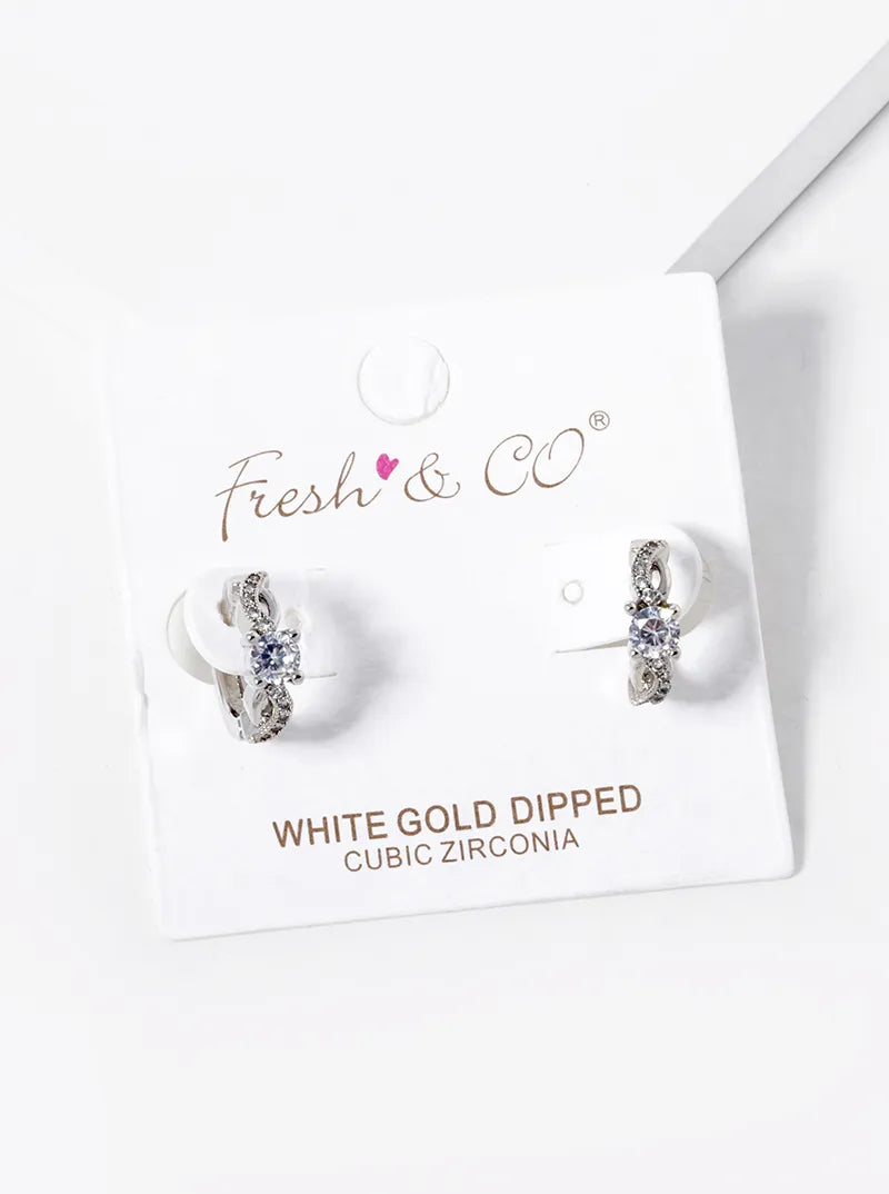 White Gold Dipped CZ Pave 12mm Huggie Hoop Earrings