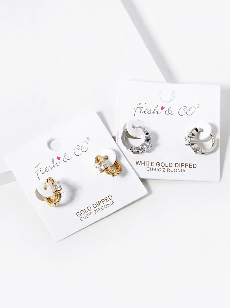 White Gold Dipped CZ Pave 12mm Huggie Hoop Earrings