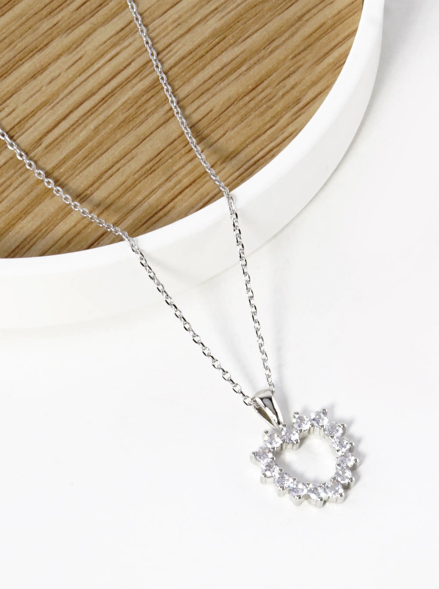 White Gold Dipped CZ Pave 13mm Heart Pendant Necklace