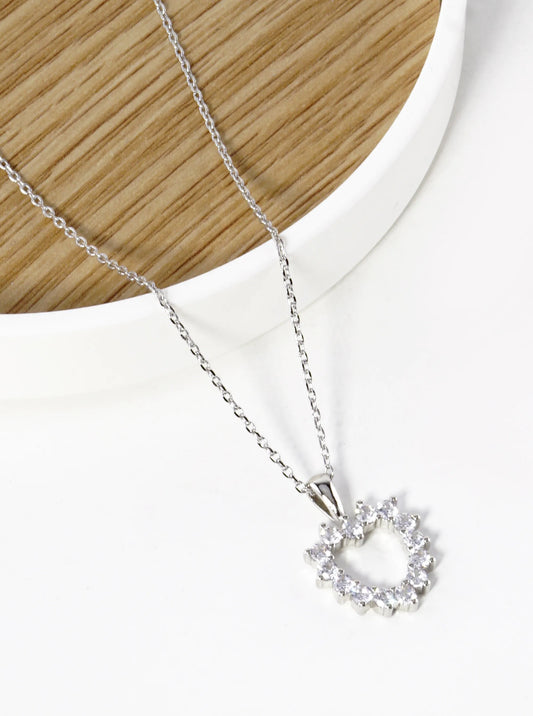 White Gold Dipped CZ Pave 13mm Heart Pendant Necklace