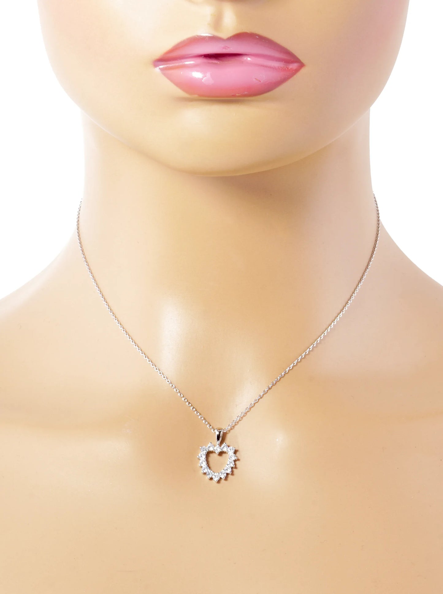 White Gold Dipped CZ Pave 13mm Heart Pendant Necklace