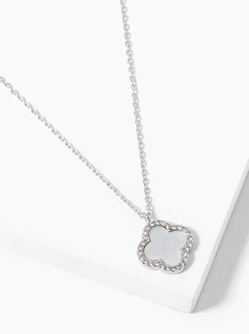 18k Gold Dipped CZ Pave 13mm Quatrefoil Pendant Necklace