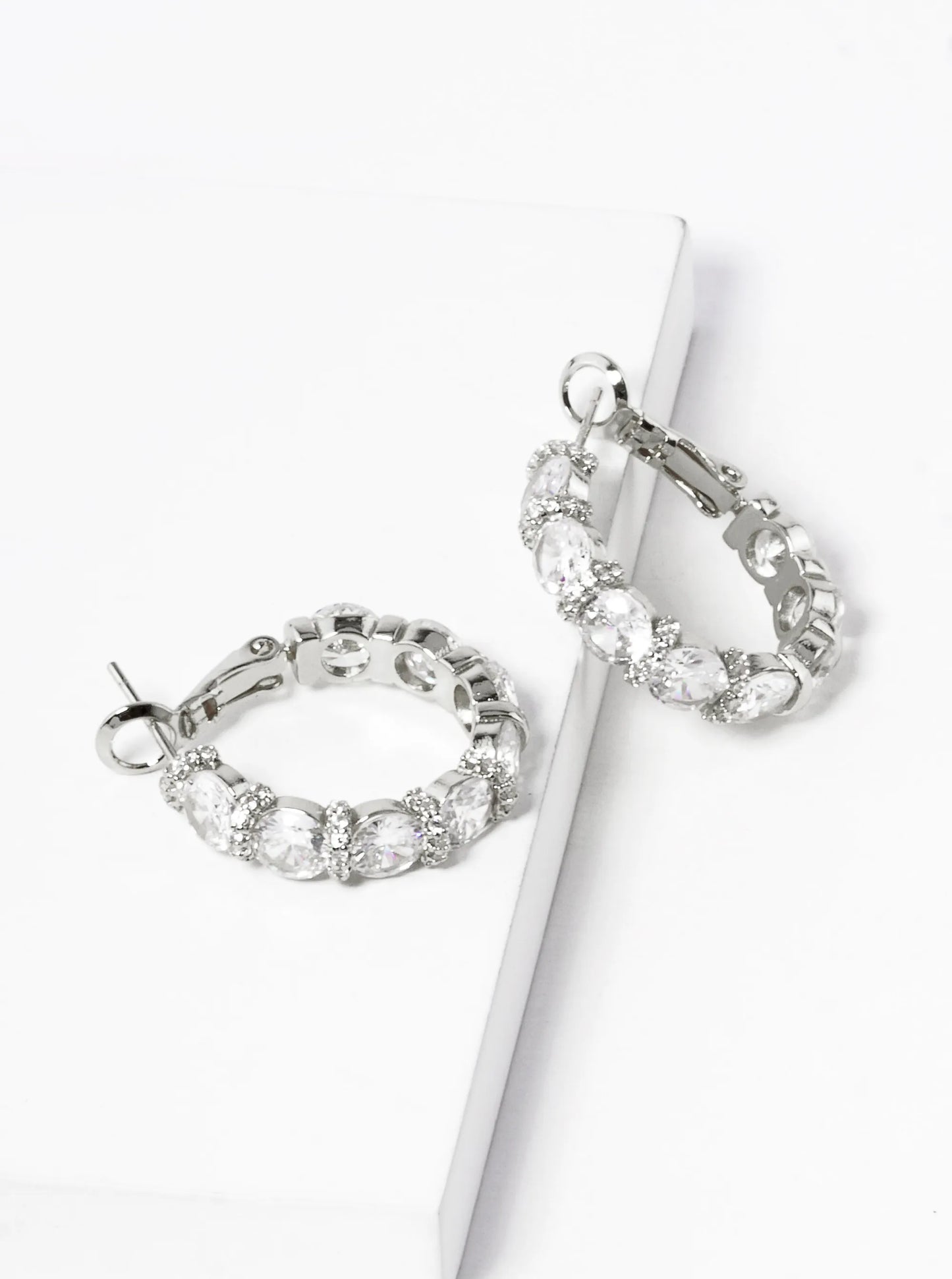 White Gold Dipped CZ Pave 23mm Latch Back Hoop Earrings