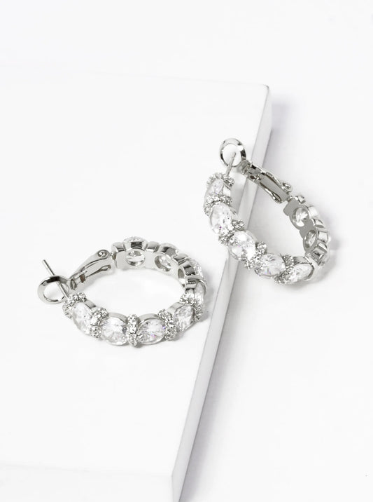 White Gold Dipped CZ Pave 23mm Latch Back Hoop Earrings