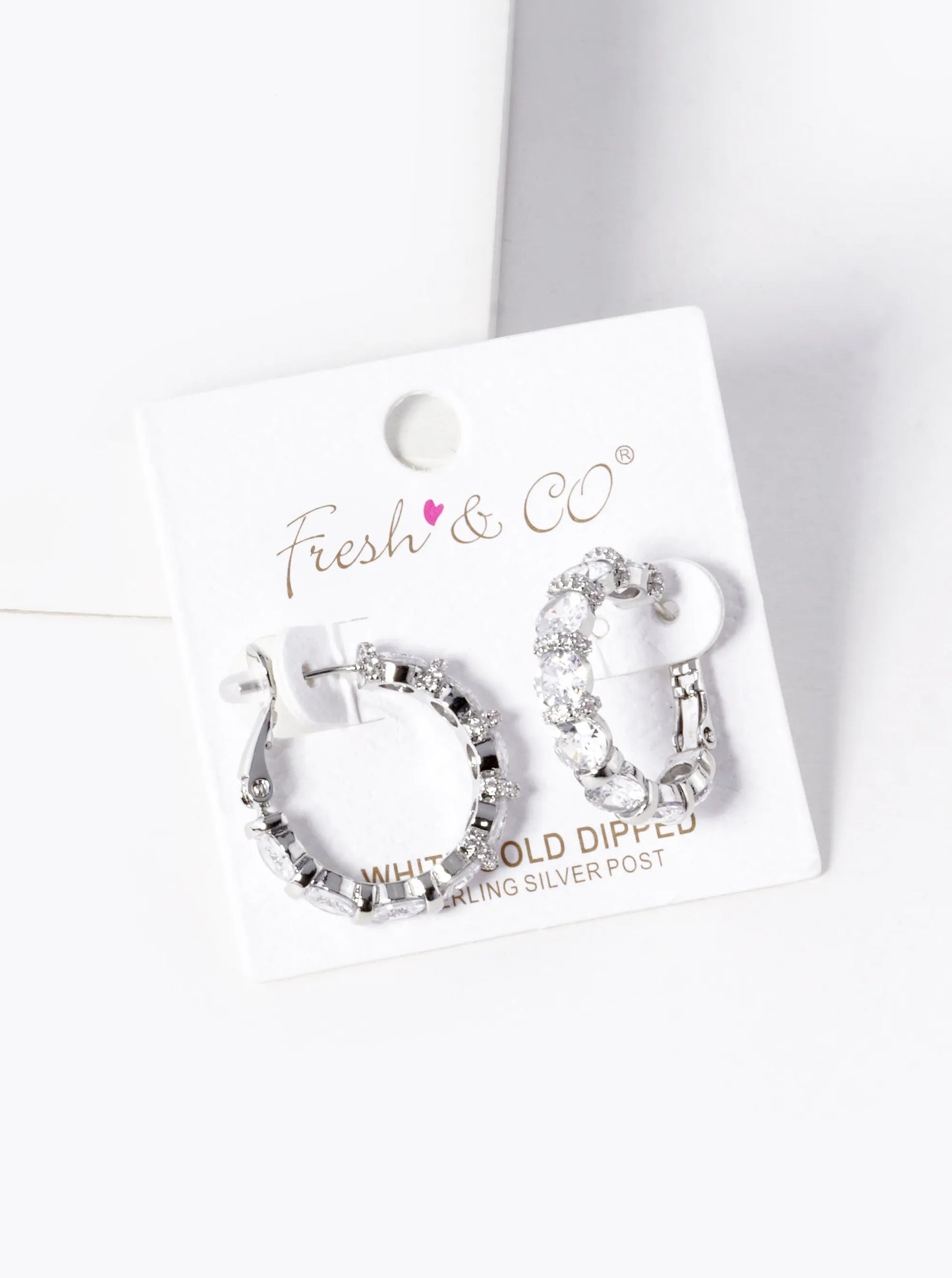White Gold Dipped CZ Pave 23mm Latch Back Hoop Earrings
