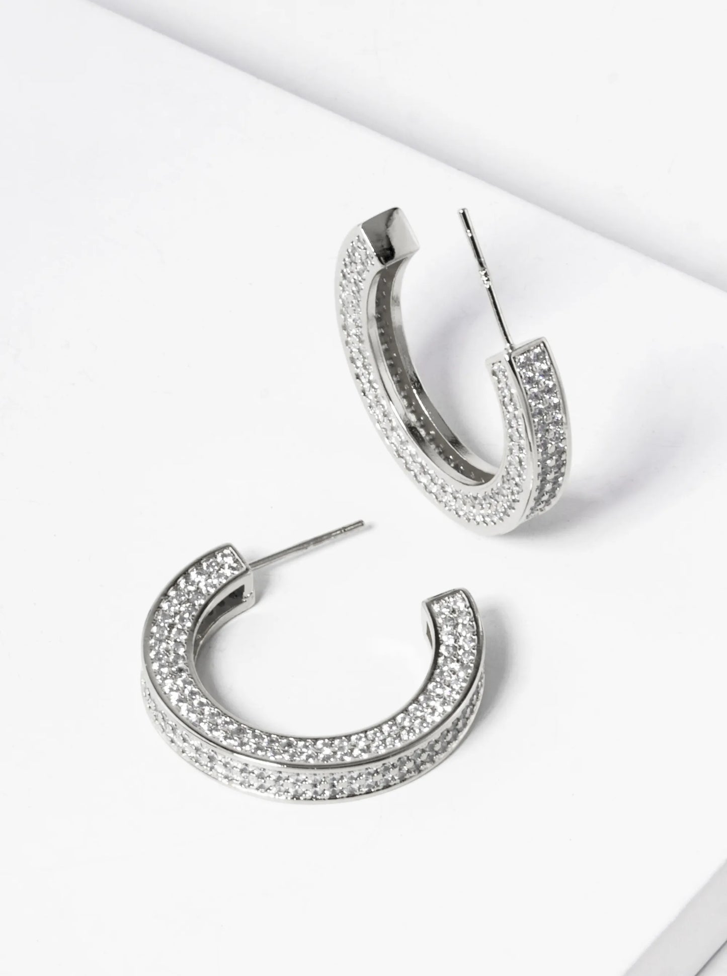 White Gold Dipped CZ Pave 25mm Open Hoop Earrings