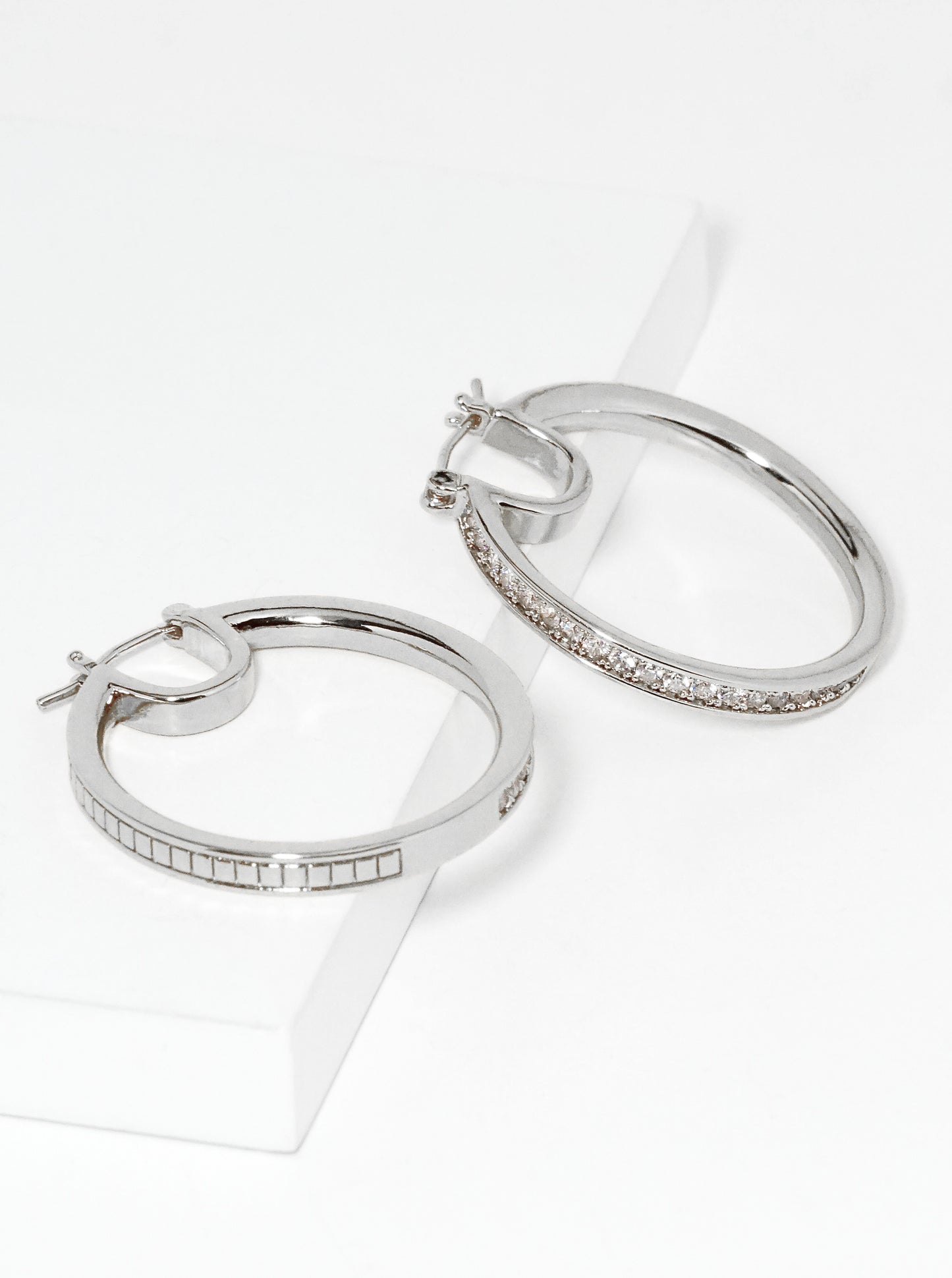 White Gold Dipped CZ Pave 30mm Pincatch Hoop Earrings
