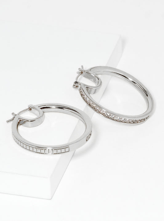White Gold Dipped CZ Pave 30mm Pincatch Hoop Earrings