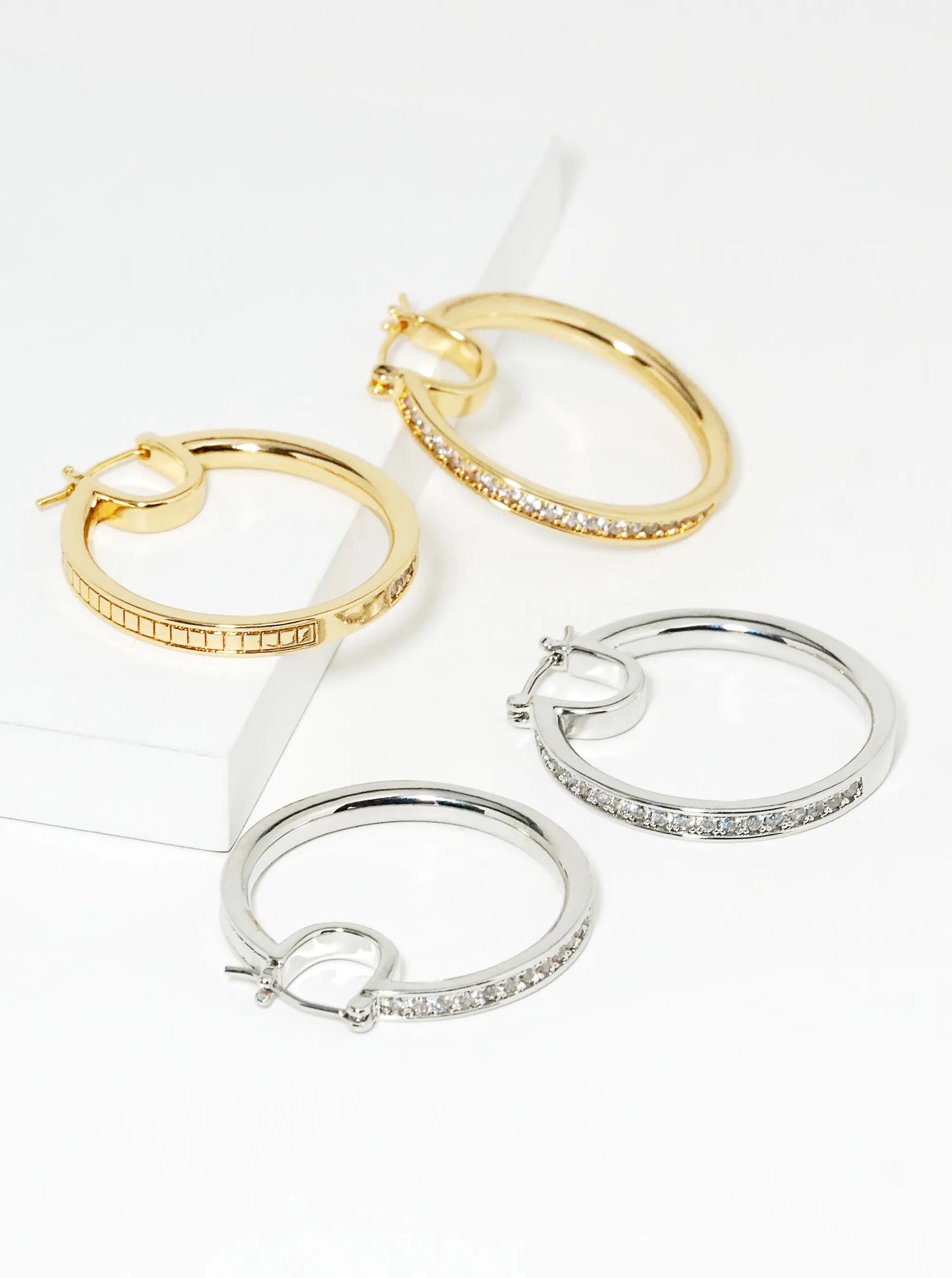 White Gold Dipped CZ Pave 30mm Pincatch Hoop Earrings