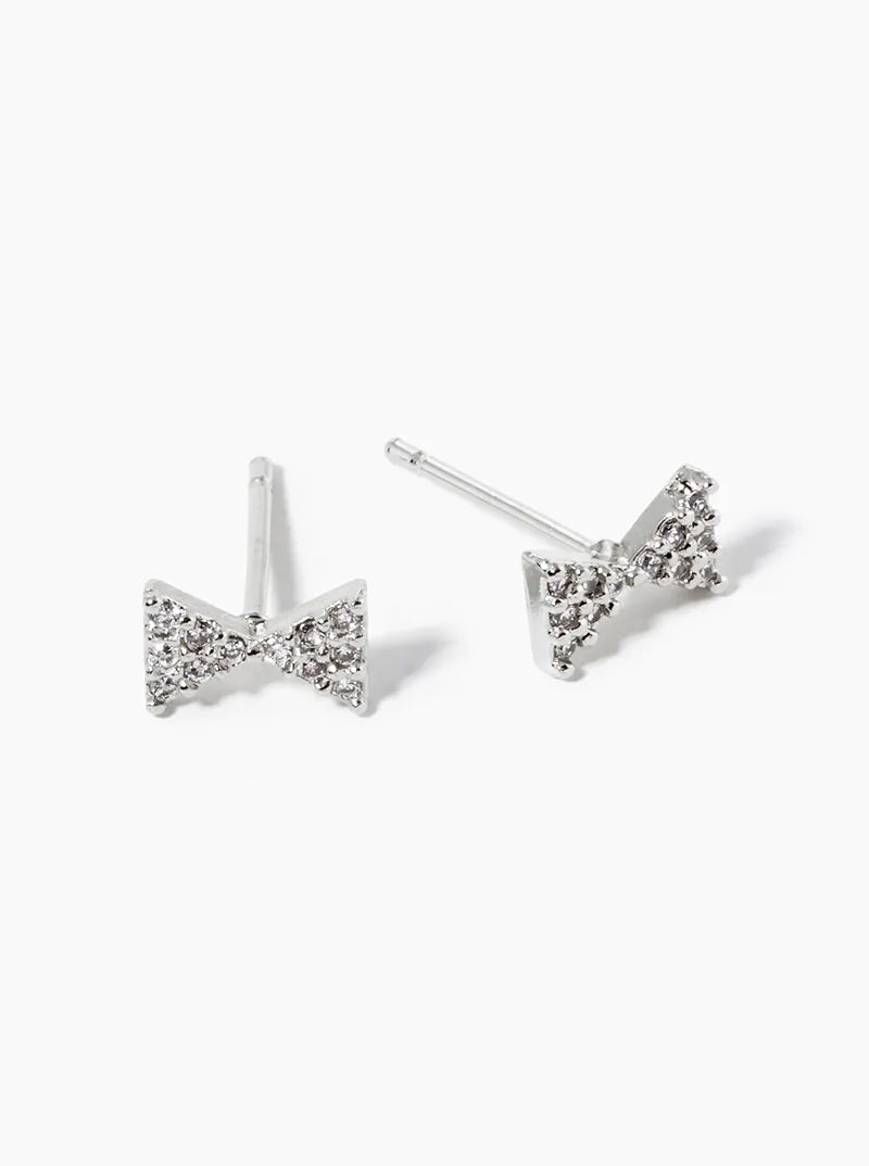 18K Gold Dipped CZ Pave 4mm Ribbon Bow Post Stud Earrings