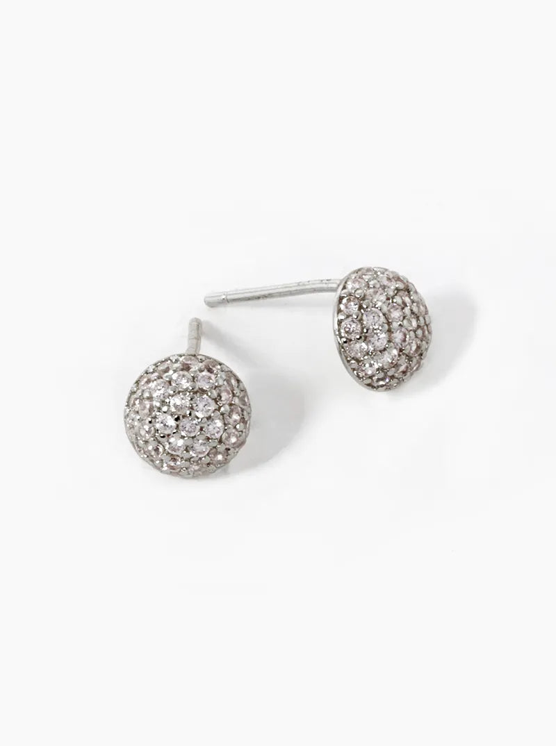 White Gold Dipped CZ Pave 6mm Hemisphere Stud Earrings