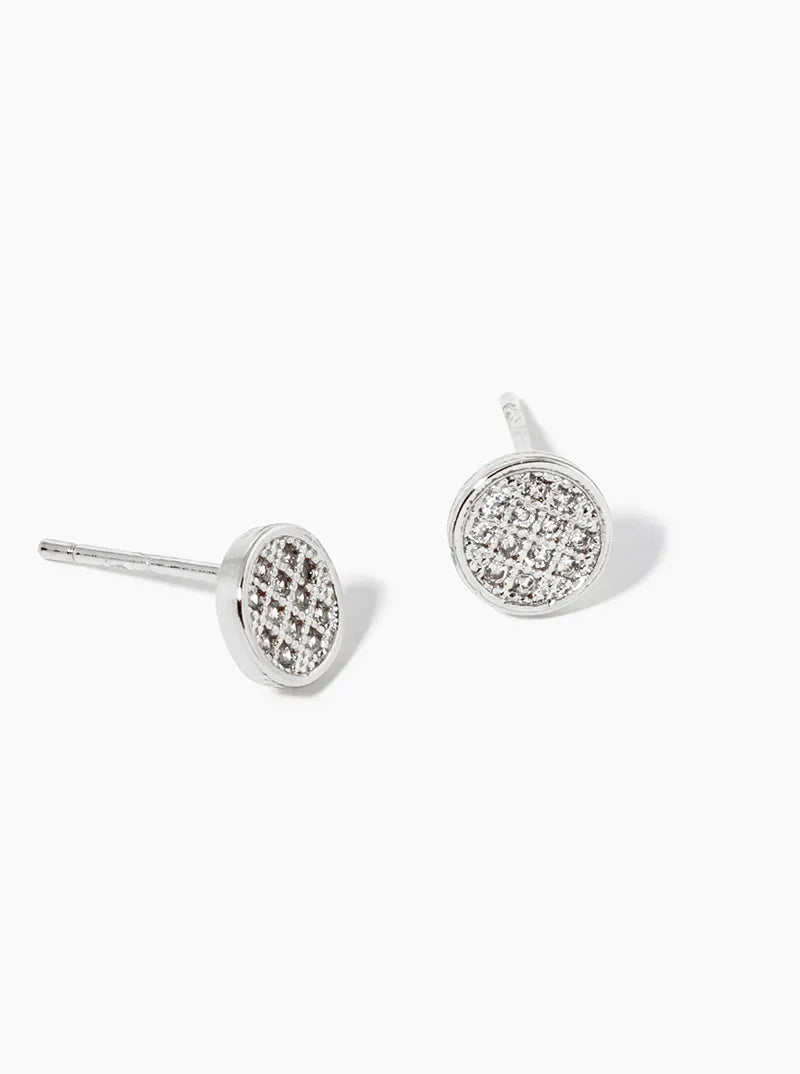 White Gold Dipped CZ Pave 6mm Round Post Stud Earrings