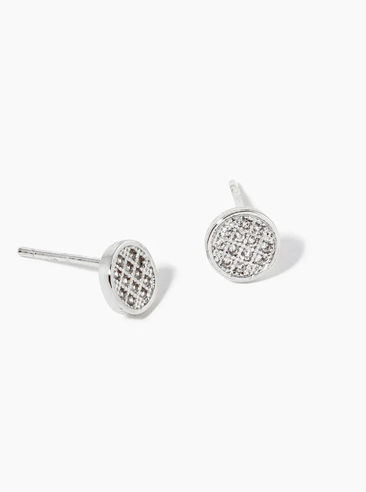 White Gold Dipped CZ Pave 6mm Round Post Stud Earrings